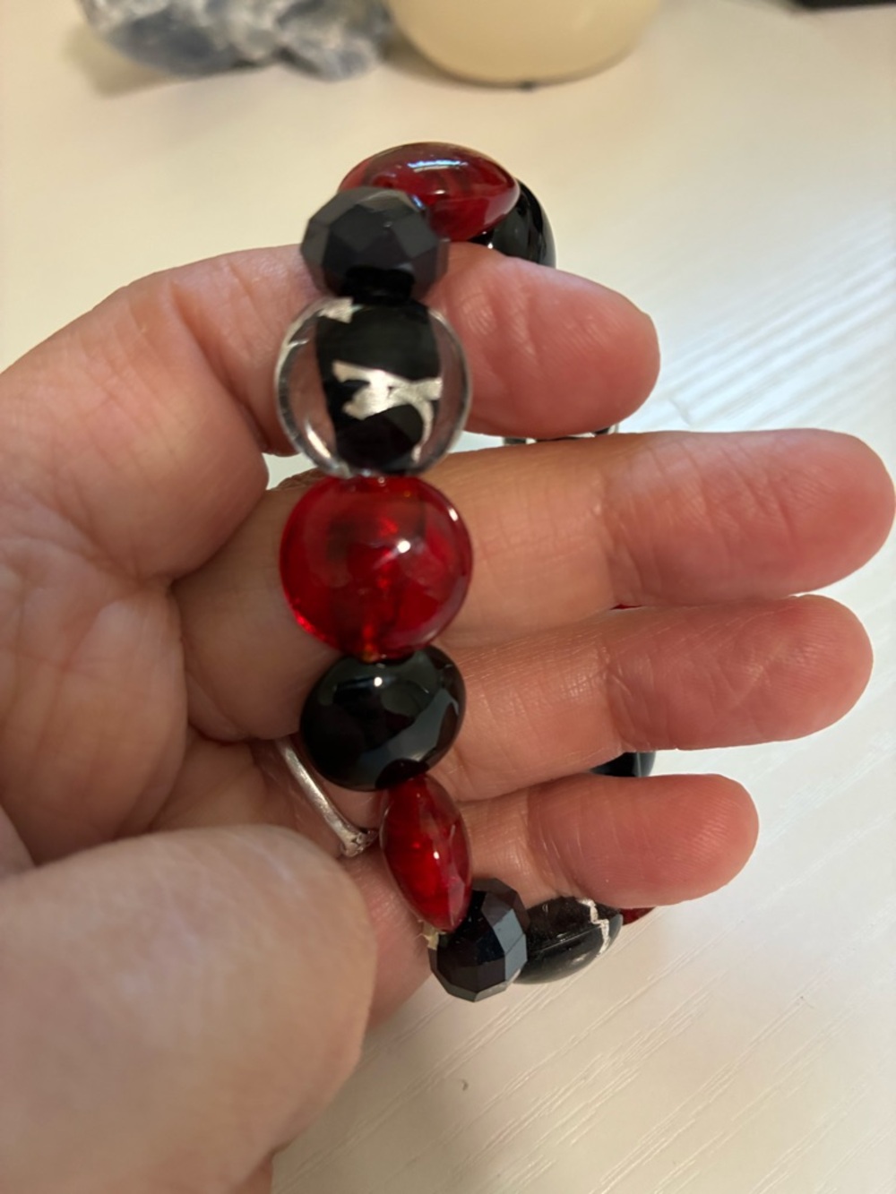 Handmade Red and Black Glass  Beaded Stretch Bracelet - Women Jewelry